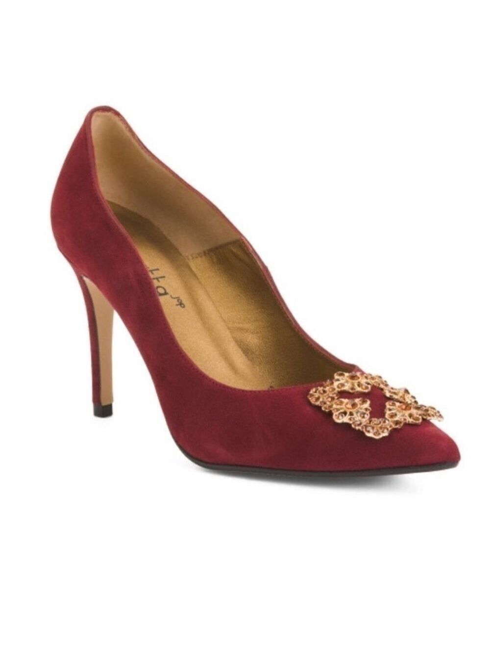 NWT Renatta JOP Burgundy Made In Spain Suede Pumps Heels With Rhinestones Sz 39
